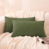 Decorative Pillow Cover Striped Olive Green 12x20 Pack of 2