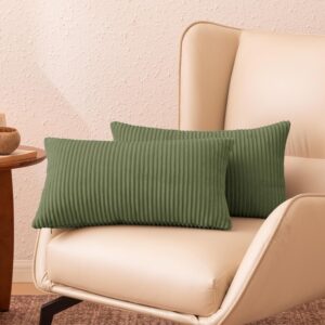 Decorative Pillow Cover Striped Olive Green 12x20 Pack of 2 - Image 2