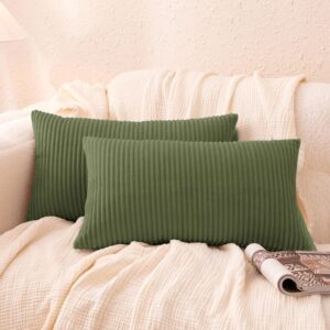 Decorative Pillow Cover Striped Olive Green 12x20 Pack of 2