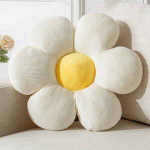 Decorative Throw Pillow Flower Design 15.75 Inch White