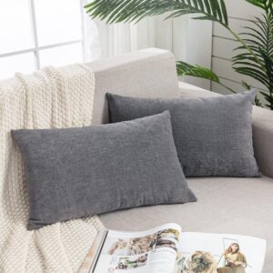 Lumbar Support Pillow Chenille Grey 12x20 Inch Set of 2
