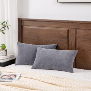 Lumbar Support Pillow Chenille Grey 12x20 Inch Set of 2 - Image 5