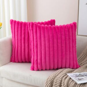 Set of 2 Decorative Throw Pillow Covers Faux Fur 18x18 Inch Hot Pink - Image 2