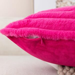 Set of 2 Decorative Throw Pillow Covers Faux Fur 18x18 Inch Hot Pink - Image 4