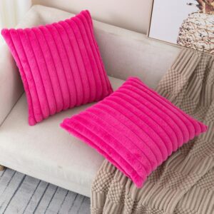 Set of 2 Decorative Throw Pillow Covers Faux Fur 18x18 Inch Hot Pink - Image 5