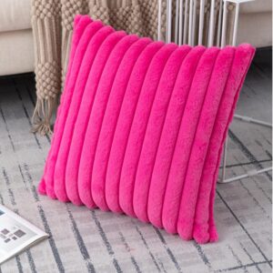 Set of 2 Decorative Throw Pillow Covers Faux Fur 18x18 Inch Hot Pink - Image 6