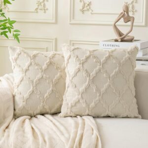 Throw Pillow Covers Set of 2 18x18 Inch Beige